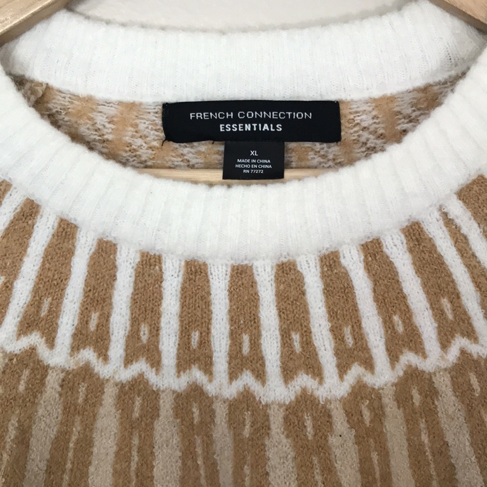 NEW French Connection Essentials Women's Sweater Camel Fair Isle, XL - Picture 4 of 7